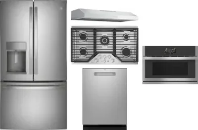 5 Piece Package Includes Refrigerator, Cooktop, Wall Oven, Hood And Dishwasher